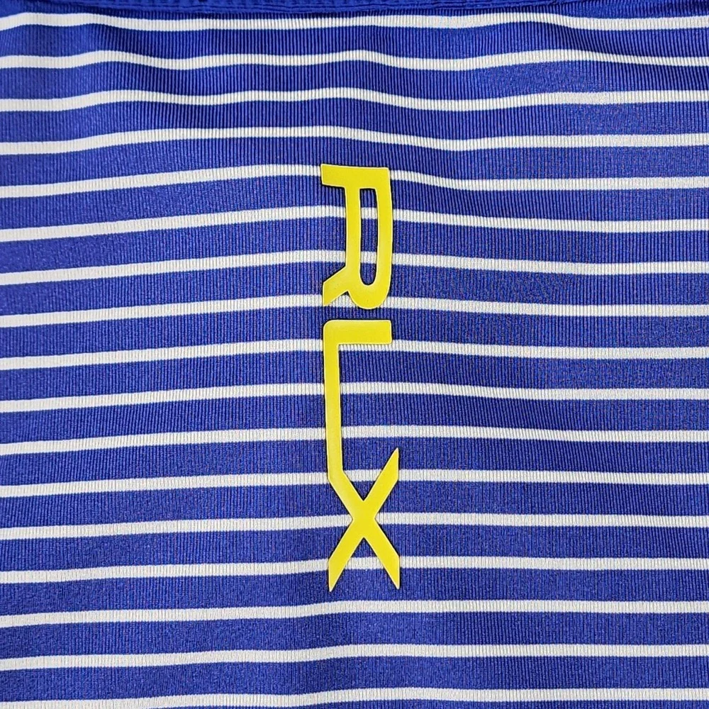 Ralph Lauren RLX Polo Mens Size Large‎ Blue Stripe Button Shirt Flaw On Collar.